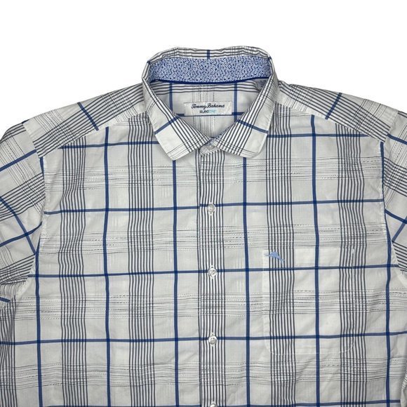 Tommy Bahama Island Zone Blue Check Window Pane Textured Button Shirt Size L - Picture 1 of 6
